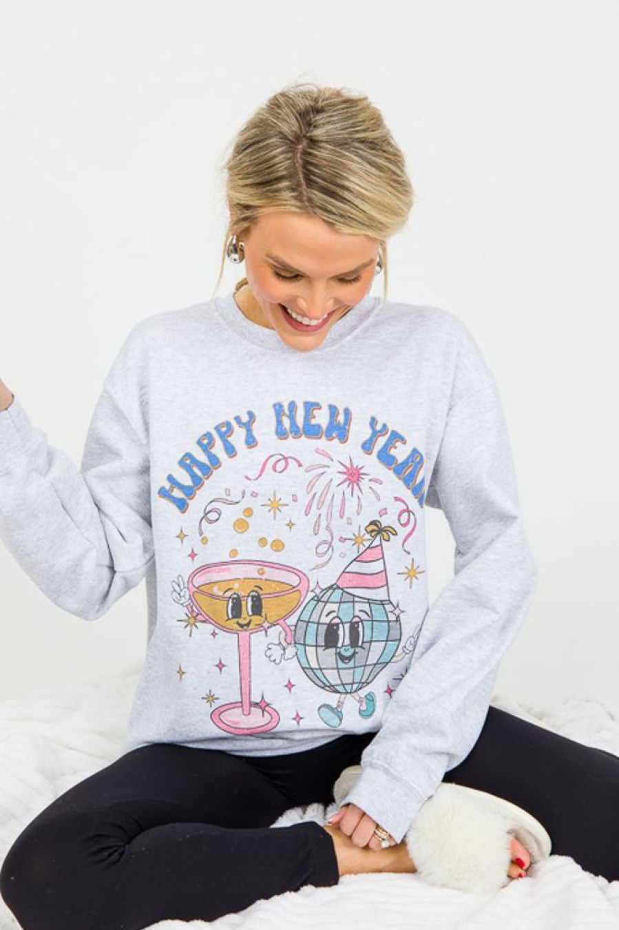 Blume+co 3/4 & Long Sleeve | Groovy New Year Sweatshirt, Ash