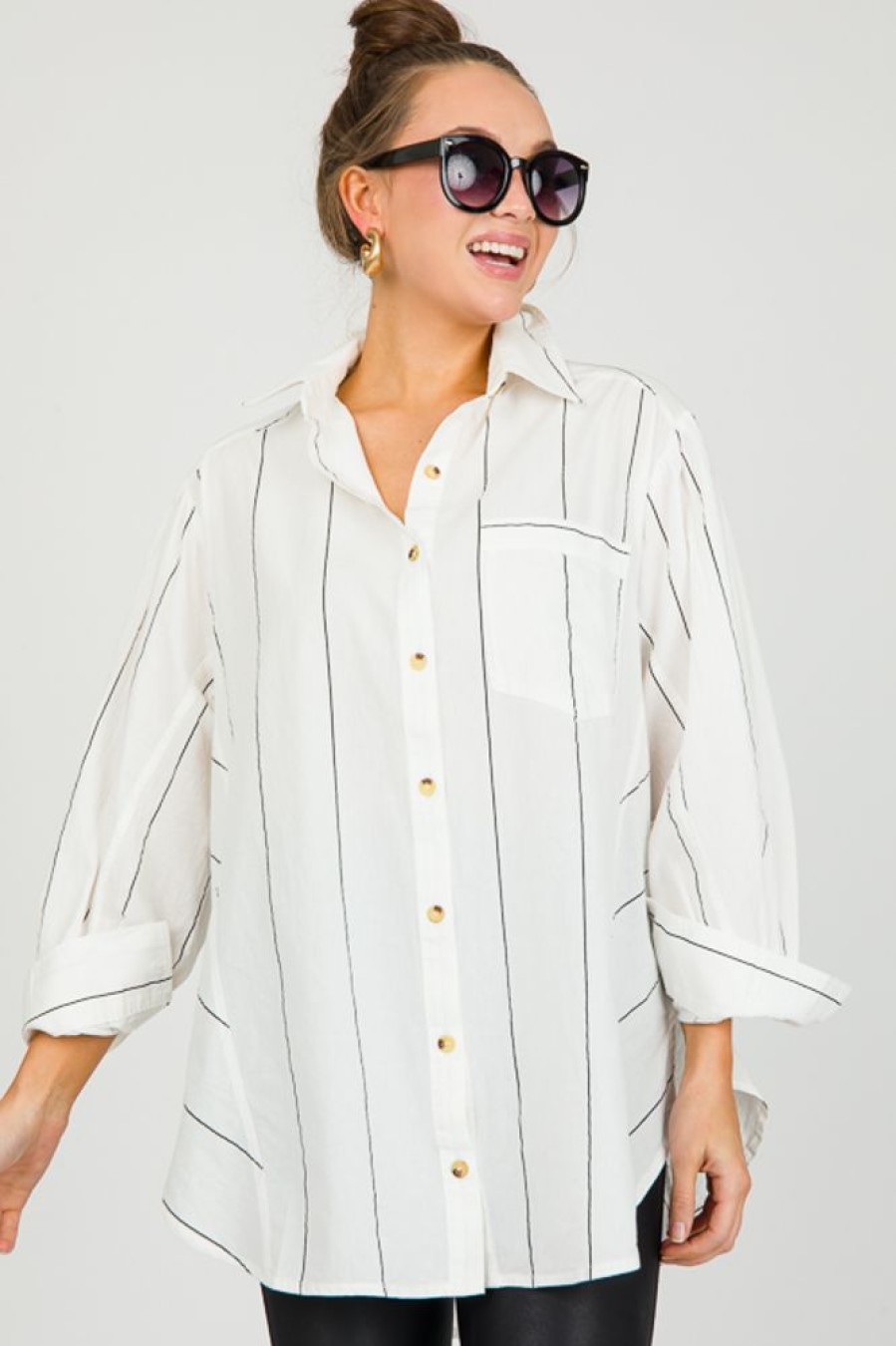 Eesome 3/4 & Long Sleeve | Oversize Stripe Shirt, White/Black