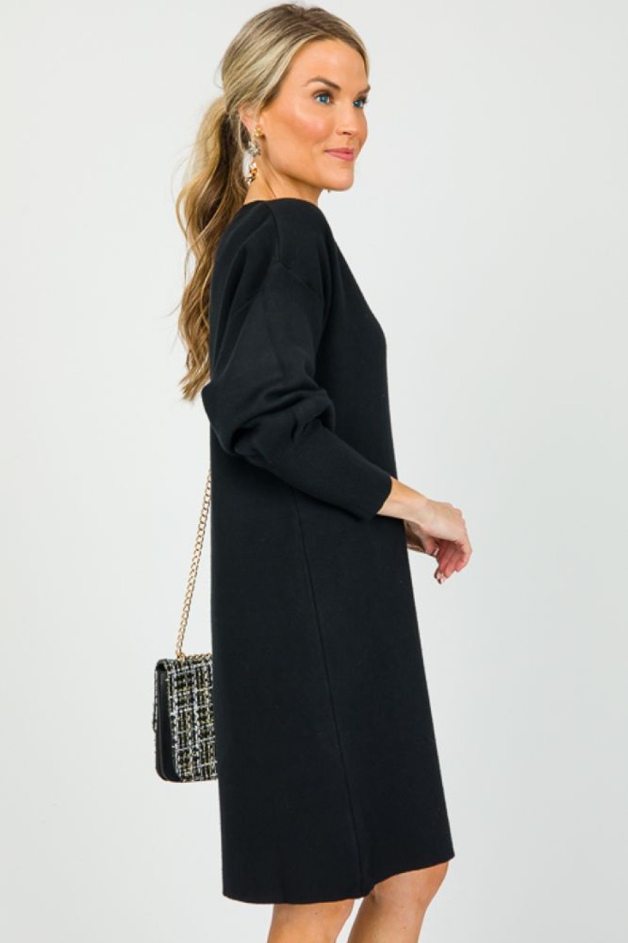 Pinch Little Black Dress | V-Neck Sweater Dress, Black