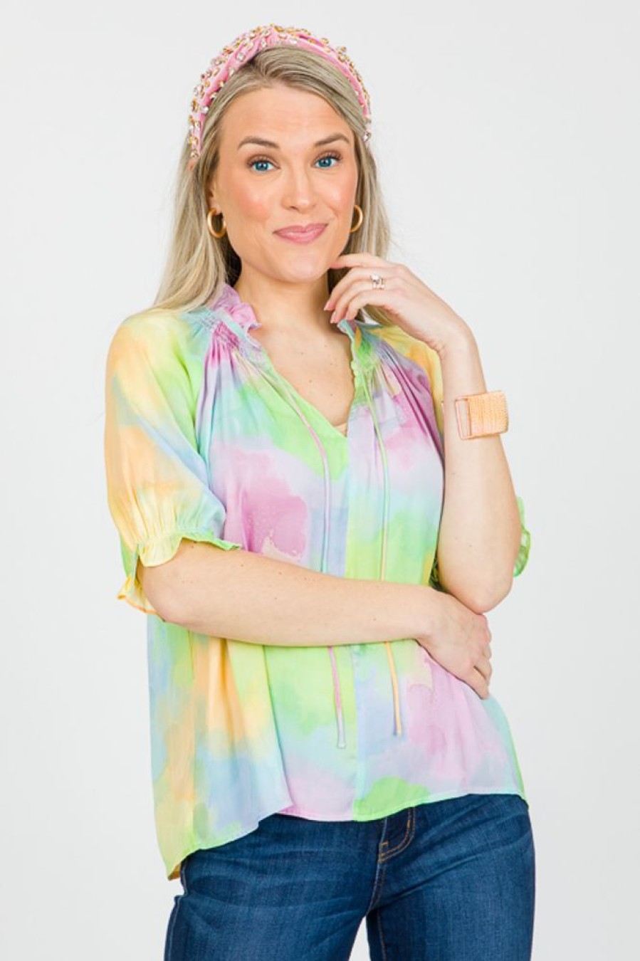 Current Air Short Sleeve & Sleeveless | Cotton Candy Ombre Blouse