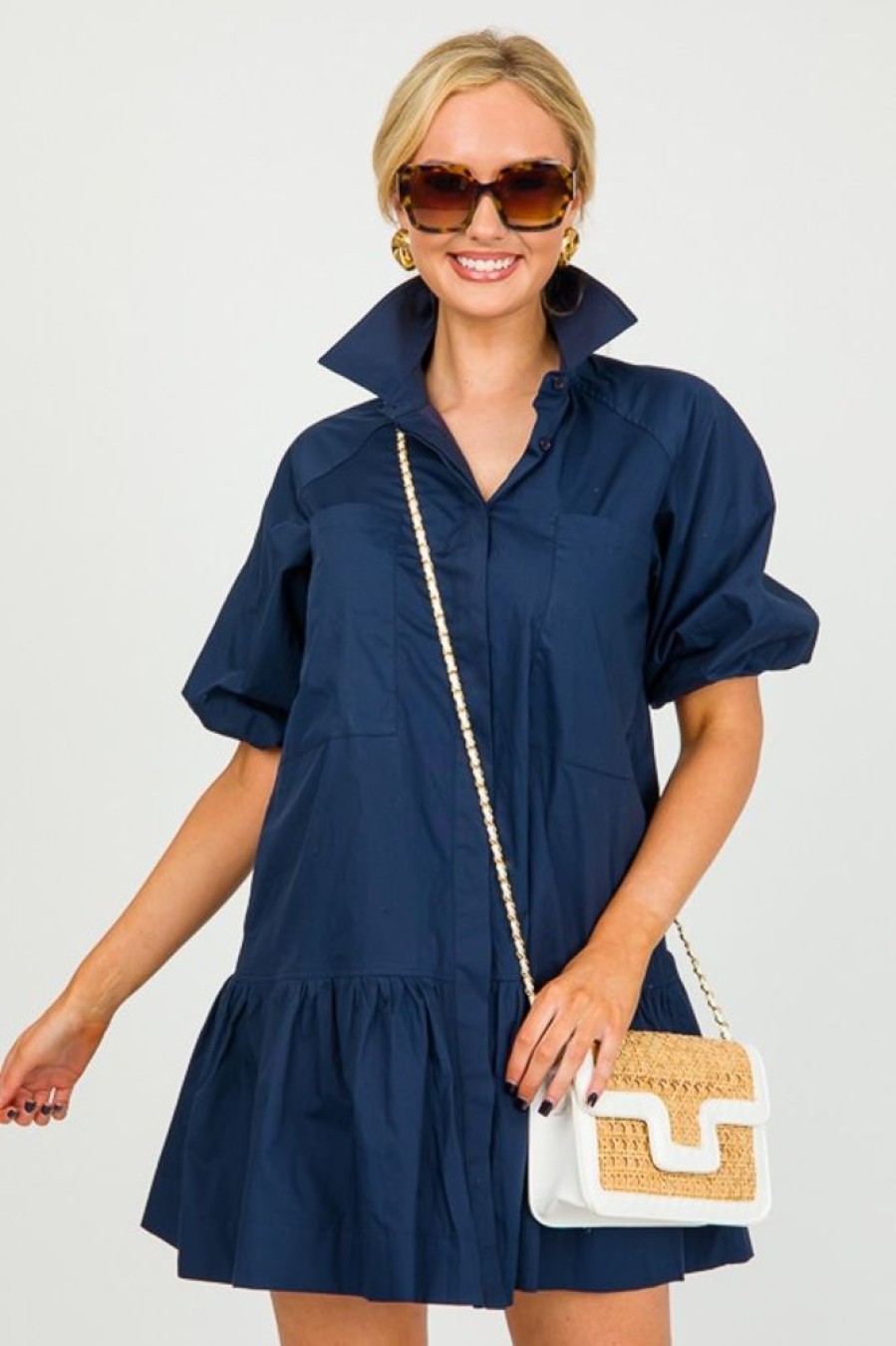 Pinch Dresses W/ Sleeves | Anise Shirt Dress, Navy