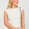 Glam Short Sleeve & Sleeveless | Ruche Hour Top, Cream