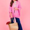 She + Sky 3/4 & Long Sleeve | Lauren Button Cardi, Pink