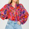 Olivaceous 3/4 & Long Sleeve | Bold Floral Button Top, Fuchsia