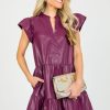 Pinch Dresses W/ Sleeves | Lennon Leather Dress, Eggplant