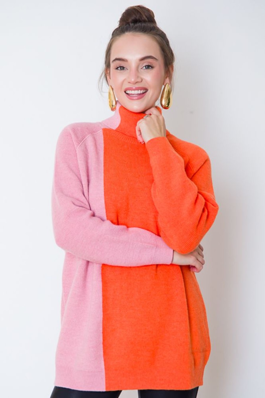 First Love 3/4 & Long Sleeve | Colorblock Tunic Sweater, Orange