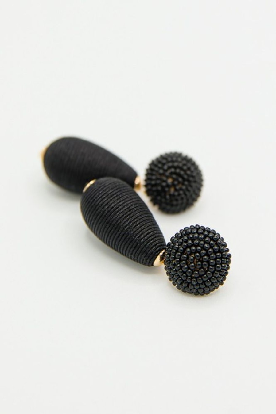 Golden Stella Jewelry | Thread Teardrop Bead Earrings, Black