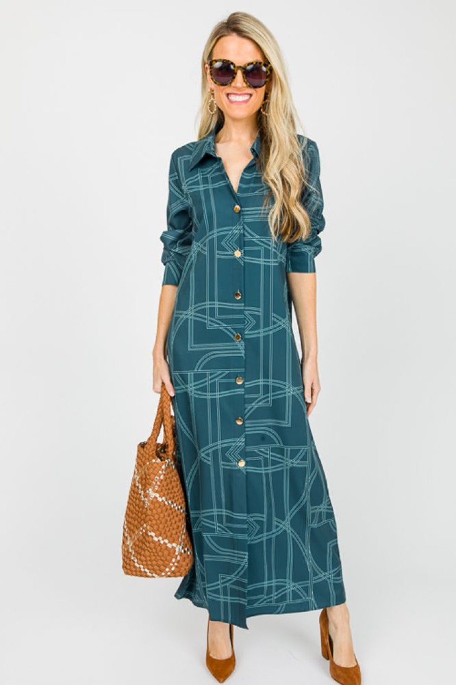 Sundayup Maxi & Midi | Green Geometric Belted Maxi