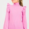 &merci 3/4 & Long Sleeve | Ruffle Rib Turtleneck, Wild Orchid