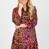 Fate by lfd Dresses W/ Sleeves | Tie Neck Animal Dress, Rust Multi