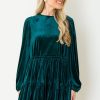 First Love Dresses W/ Sleeves | Velvet Babydoll Dress, Hunter Green