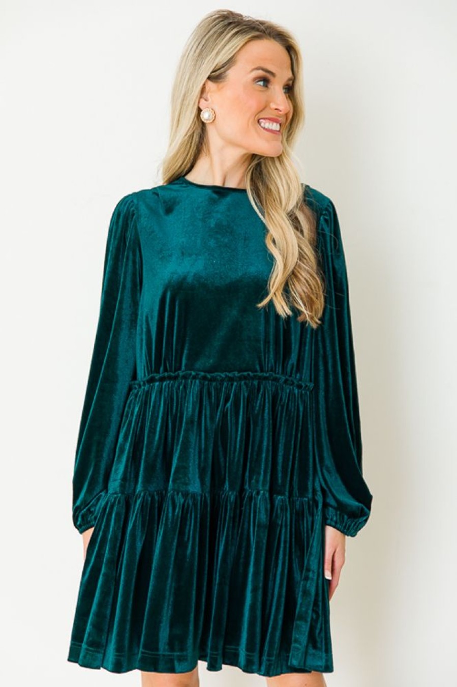 First Love Dresses W/ Sleeves | Velvet Babydoll Dress, Hunter Green