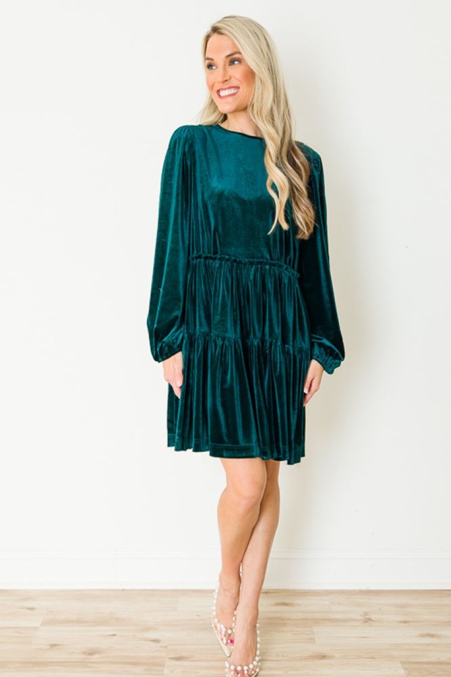 First Love Dresses W/ Sleeves | Velvet Babydoll Dress, Hunter Green