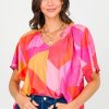 Peach Love California Short Sleeve & Sleeveless | Geo Print Top, Pink/Orange