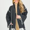 Veveret Jackets / Coats / Vests / Blazers | Tassel Scarf Poncho Jacket, Charcoal