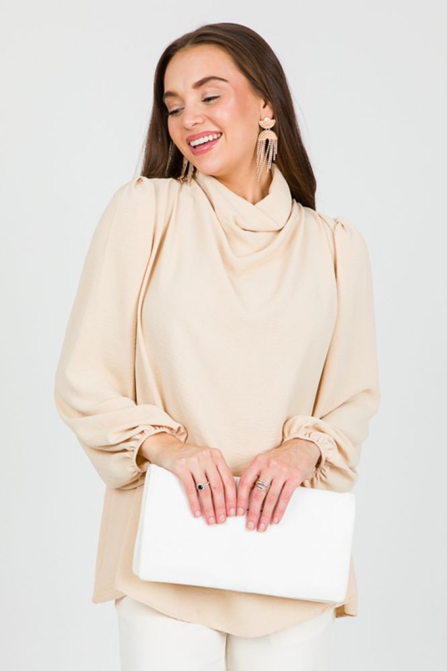 beeson river 3/4 & Long Sleeve | Collins Cowl Blouse, Oatmeal