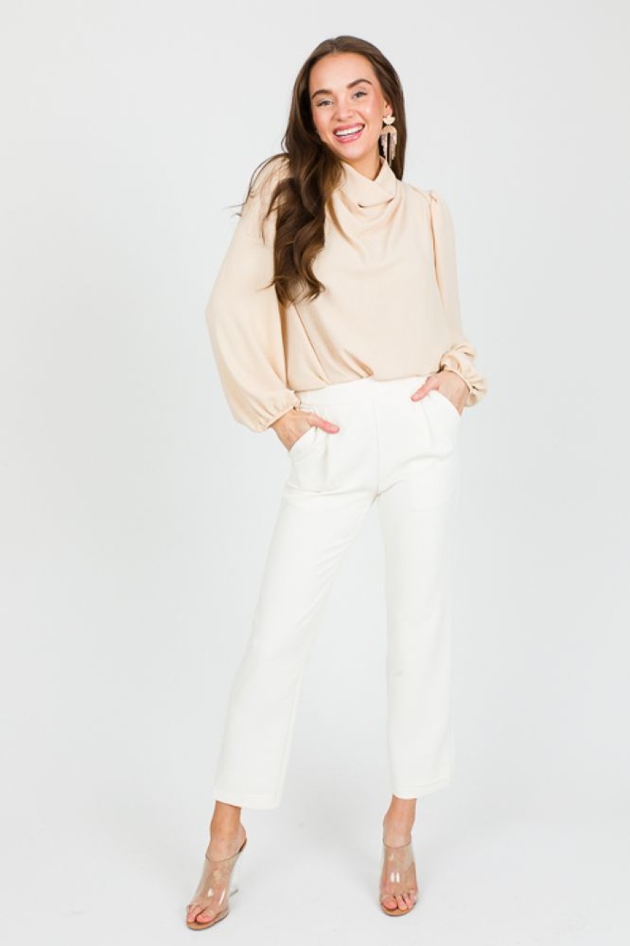 beeson river 3/4 & Long Sleeve | Collins Cowl Blouse, Oatmeal