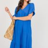 Very J Maxi & Midi | Asymmetric Tier Gauze Midi, Royal