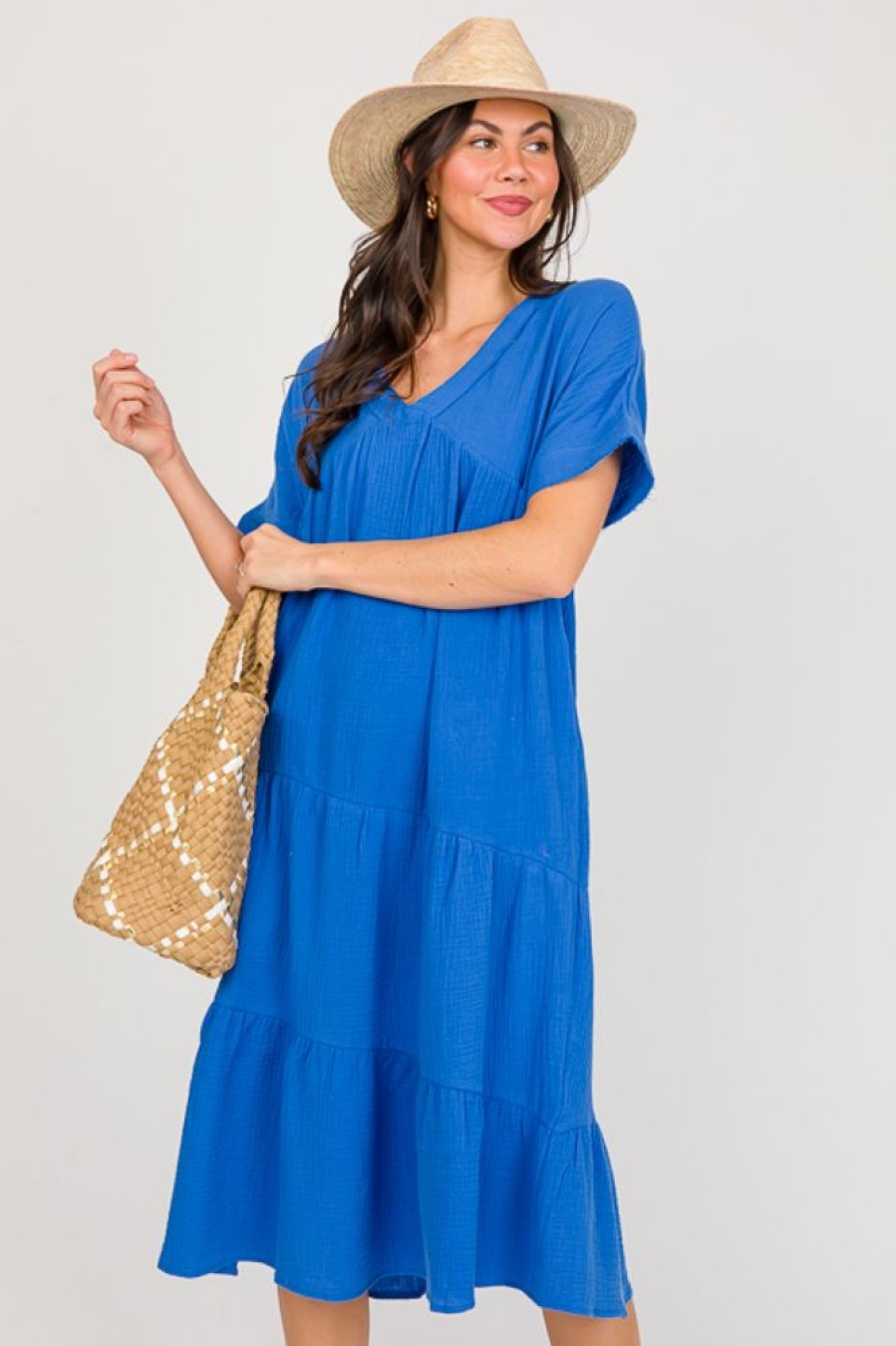 Very J Maxi & Midi | Asymmetric Tier Gauze Midi, Royal