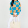 &merci 3/4 & Long Sleeve | Checkered Sweater, Teal/Taupe