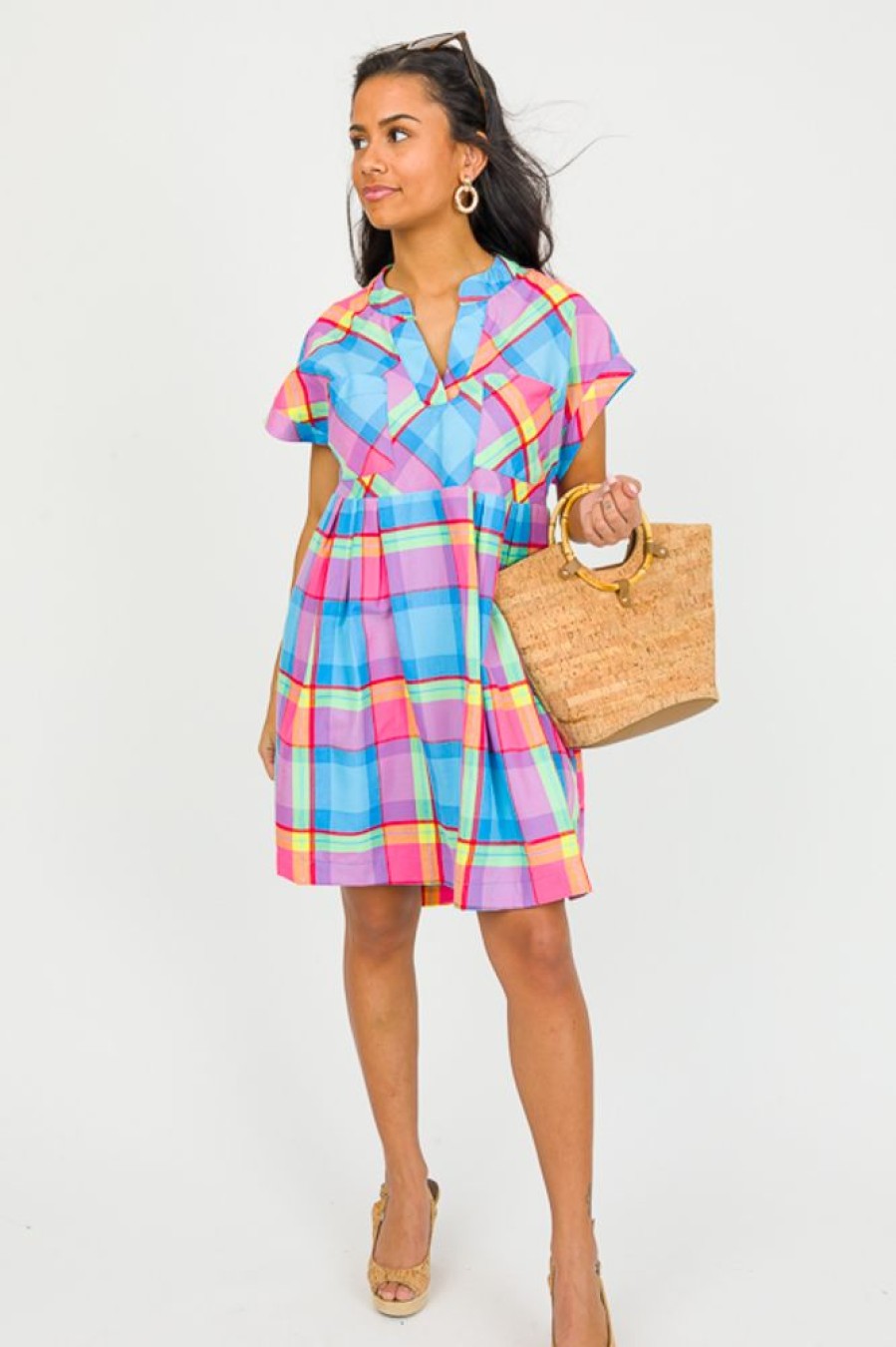 Entro Dresses W/ Sleeves | Multi Plaid Babydoll Dress