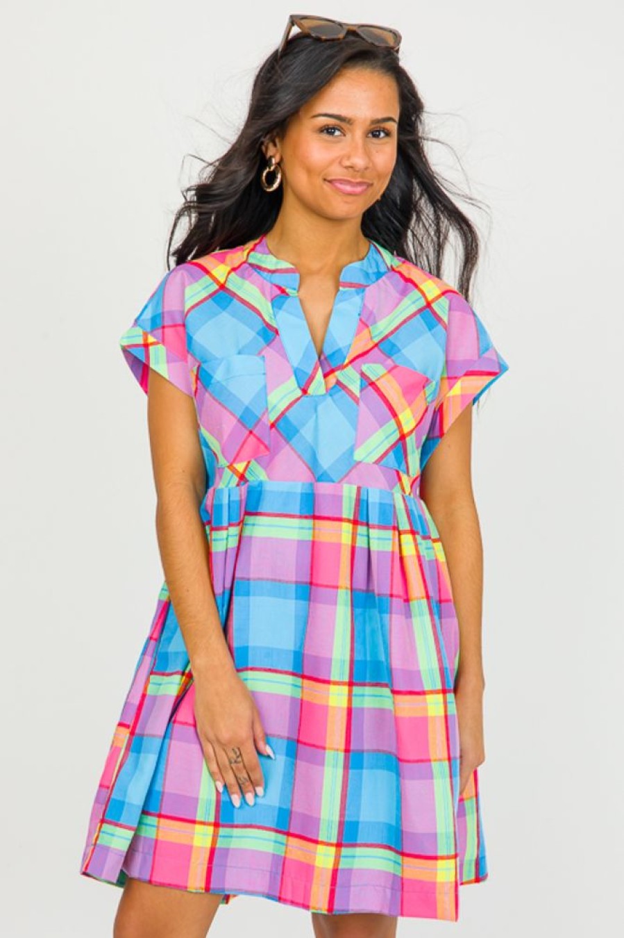 Entro Dresses W/ Sleeves | Multi Plaid Babydoll Dress