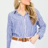 be cool 3/4 & Long Sleeve | Striped Button Down Top, Denim