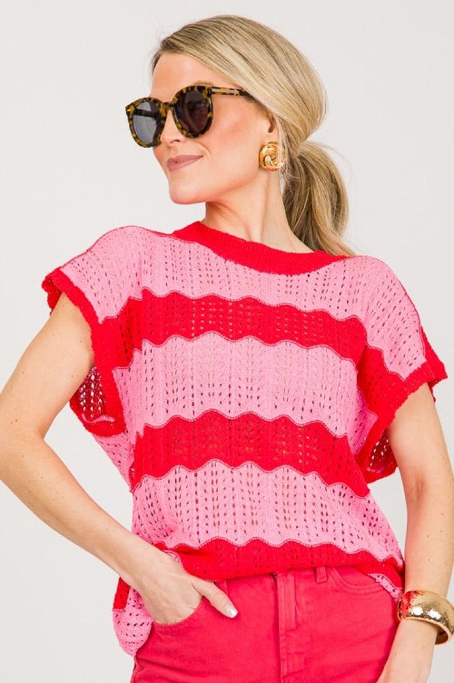 Jodifl Short Sleeve & Sleeveless | Wavelength Sweater, Red/Pink