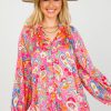 Umgee 3/4 & Long Sleeve | Paisley Floral Button Blouse, Hot Pink