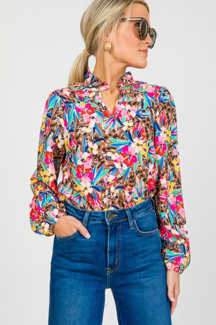 Thml 3/4 & Long Sleeve | Textured Floral Top, Brown