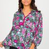 Umgee 3/4 & Long Sleeve | Collared Babydoll Blouse, Black Floral