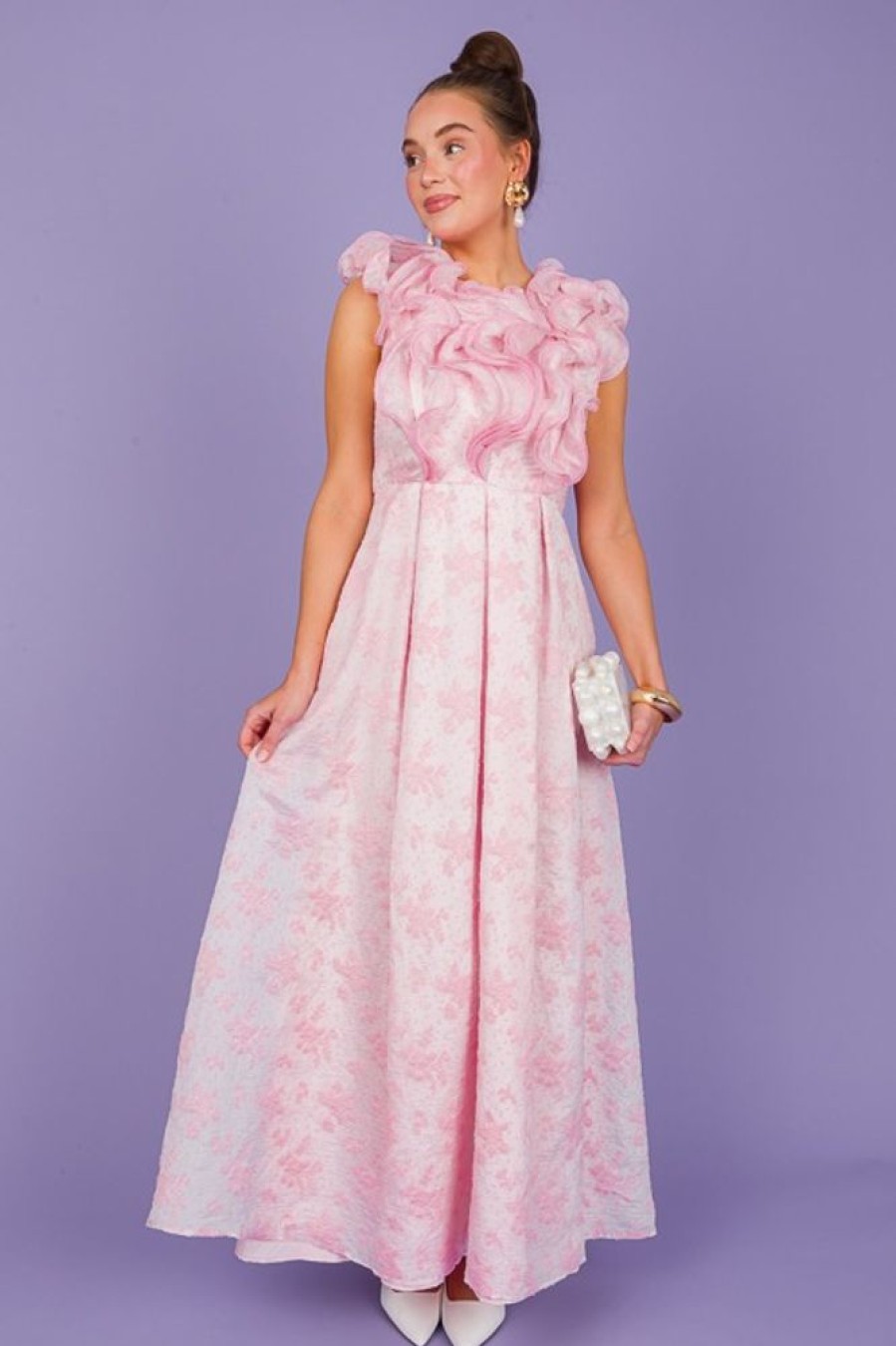 Ina Maxi & Midi | Ruffle Jacquard Maxi, Lt. Pink