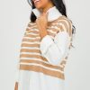 Blu Pepper 3/4 & Long Sleeve | Stripe Vest Layered Top, Tan