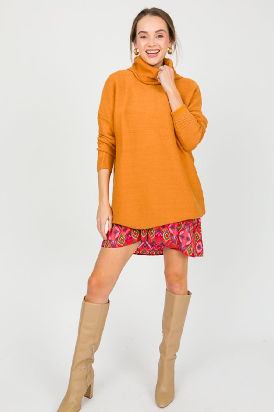 Davi & Dani 3/4 & Long Sleeve | Campbell Sweater, Orange Tan