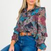 Fate by lfd 3/4 & Long Sleeve | Ruffle Trim Floral Top, Navy Multi