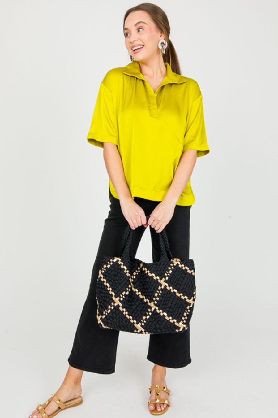 Eesome Short Sleeve & Sleeveless | Suzanna Satin Blouse, Avocado