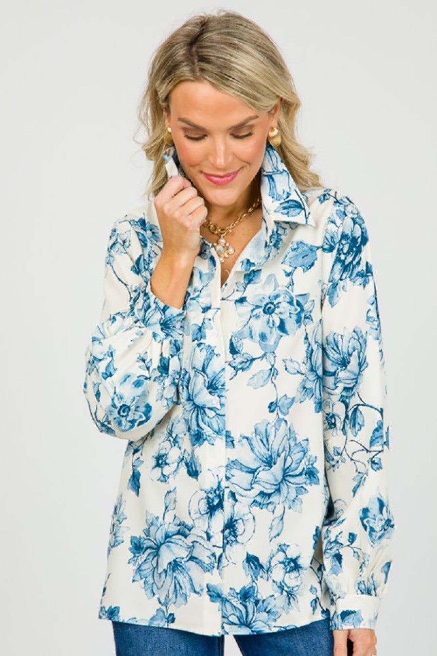 Sundayup 3/4 & Long Sleeve | Blue Floral Button Up