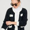 Jodifl 3/4 & Long Sleeve | Eyelash Colorblock Cardi, Black/White