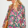 Umgee 3/4 & Long Sleeve | Paisley Floral Button Blouse, Teal