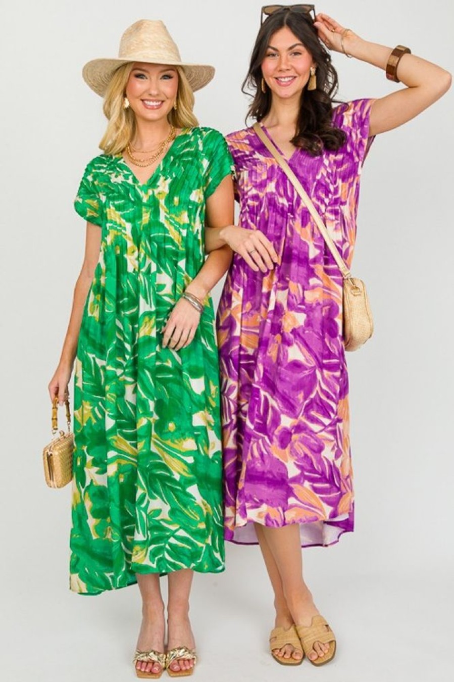 She + Sky Maxi & Midi | Printed Pintuck Midi, Green