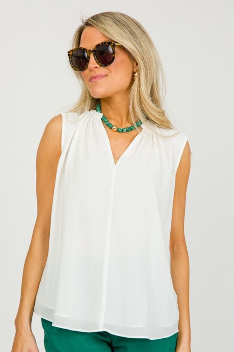 Current Air Short Sleeve & Sleeveless | London Sleeveless Blouse, Cream White