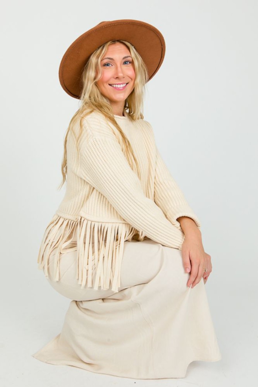 Lumiere 3/4 & Long Sleeve | Fringe Sweater, Natural