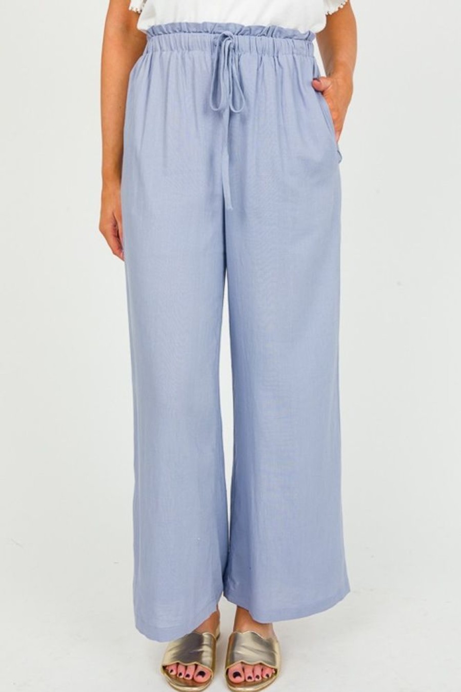 Mystree Pants & Leggings | Mona Linen Pants, Denim Blue