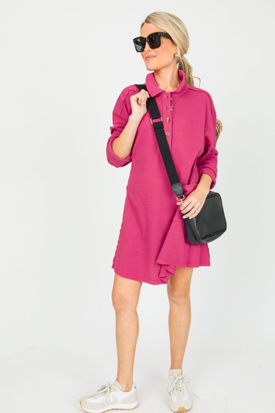 Very J Dresses W/ Sleeves | Thermal Knit Dress, Magenta