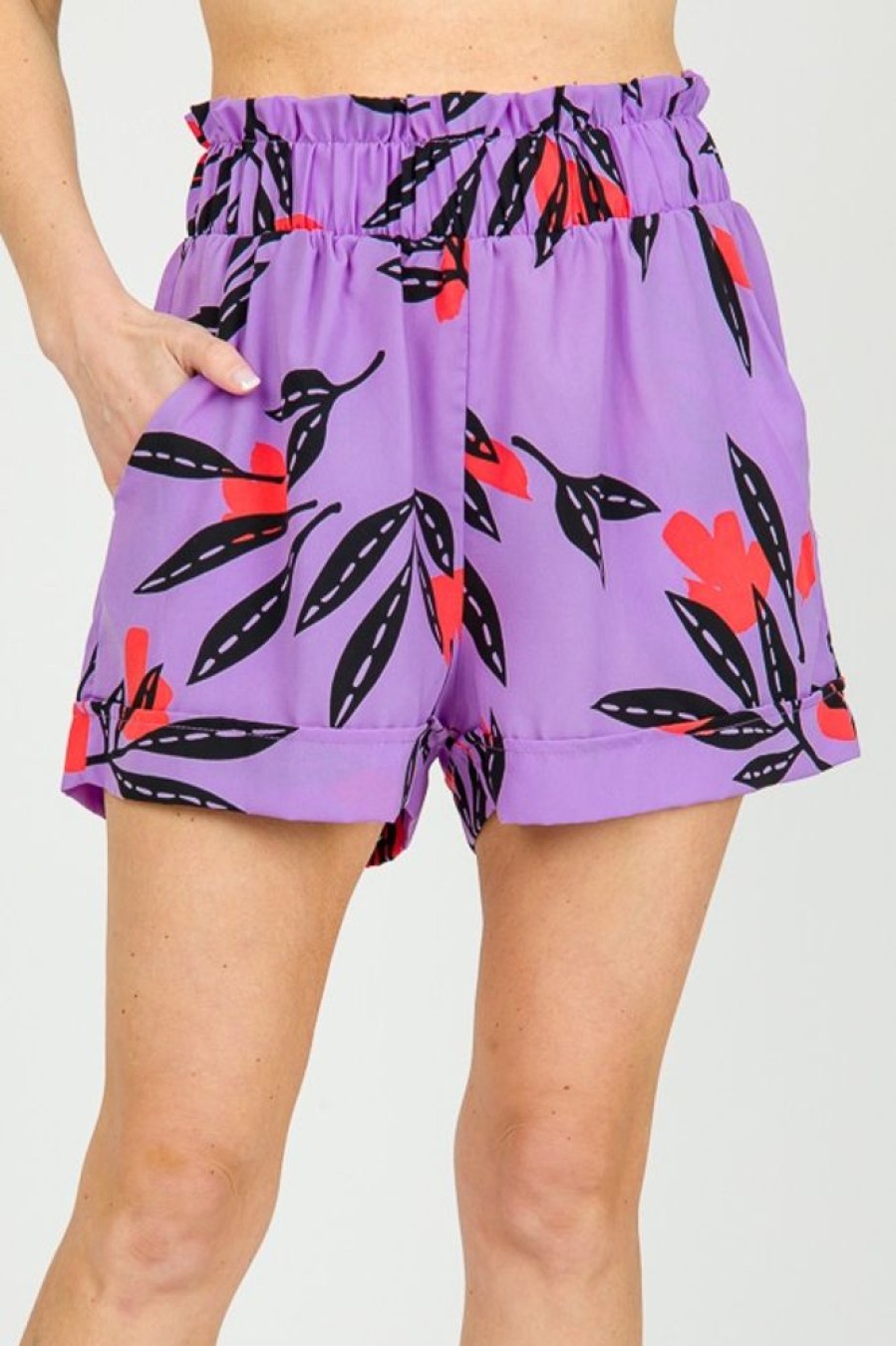 Tyche Shorts | Leaf Pull-On Shorts, Lavender