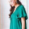 Entro Short Sleeve & Sleeveless | Malia Satin Blouse, H. Green