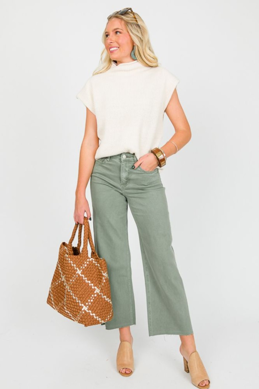 Vervet Jeans | Olivia Wide Leg Jeans, Army Green