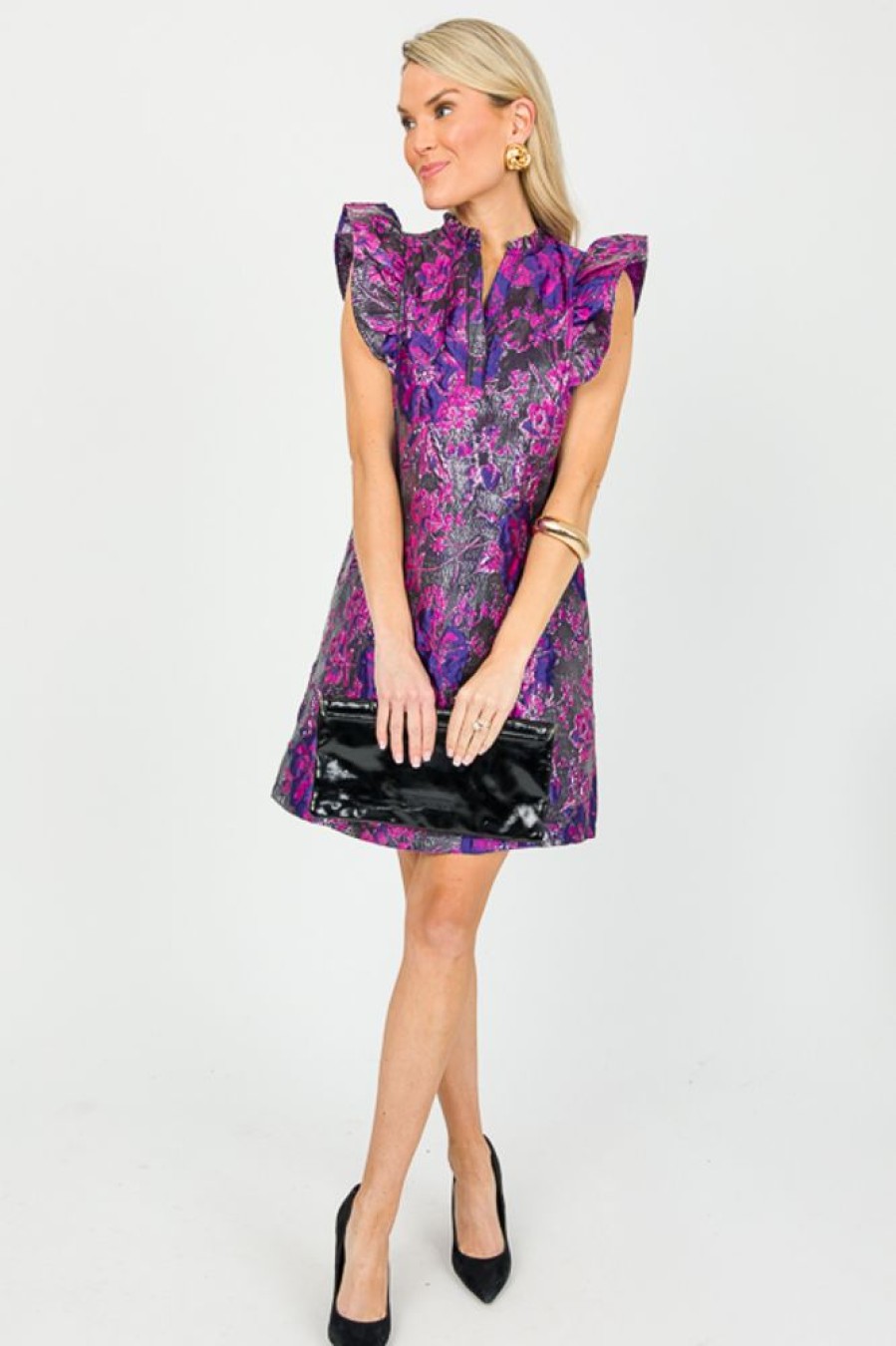 Thml Sleeveless | Metallic Flower Texture Dress