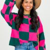 &merci 3/4 & Long Sleeve | Checkered Sweater, H. Green/Hot Pink