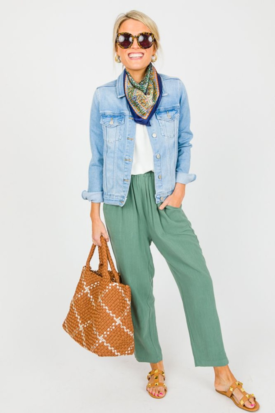 Cotton Bleu Pants & Leggings | Izzy Linen Pants, Dark Sage